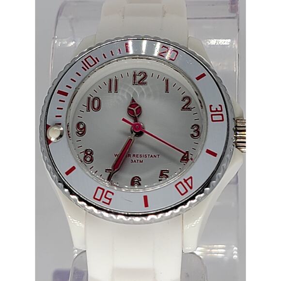 Modern White Sports Watch with Silicone Strap and Water Resistance